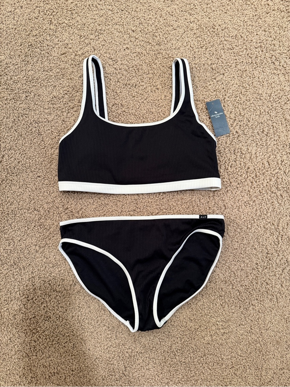 Abercrombie Kids Swim Black Ribbed Bikini with White Trim 17/18 (Women’s XS/S)